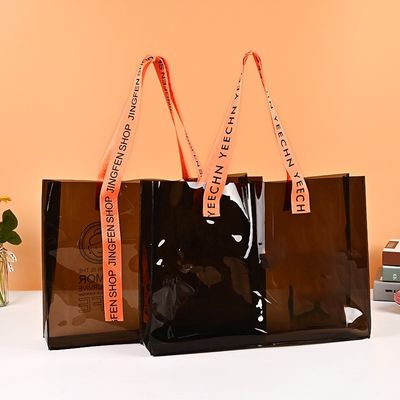 環境に優しいカスタムロゴ 透明 透明 防水 PVC トートバッグ