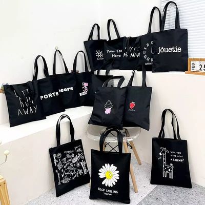 カスタムロゴ 韓国女子学生 大容量 シンプル ショルダー トート 綿 キャンバス バッグ