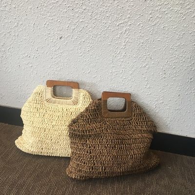 無 装飾 ラタン トートバッグ 夏休み用のポータブル レディースストローハンドバッグ