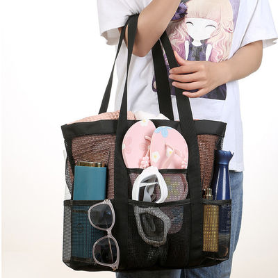 カスタムロゴ 黒いシェル コレクション 女性用 大型ナイロンポータブル メッシュ ビーチ トートバッグ