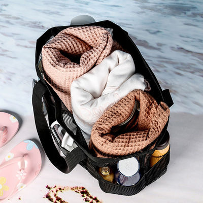 カスタムロゴ 黒いシェル コレクション 女性用 大型ナイロンポータブル メッシュ ビーチ トートバッグ