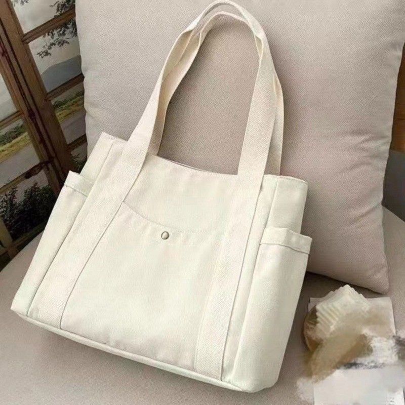シンプル 再利用可能 カラー 旅行や出張用のジッパー付き 大型綿キャンバス トートバッグ