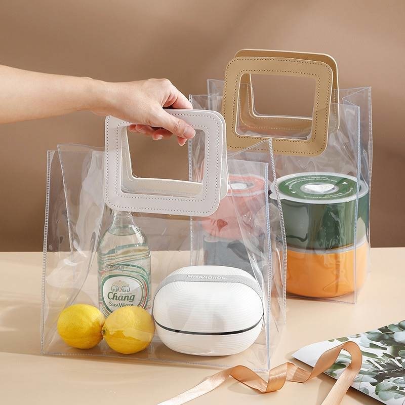 レザーハンドバッグ 再利用可能なハンドバッグ 透明なPVCプラスチック ギフトラップ トートバッグ ビーチバッグ